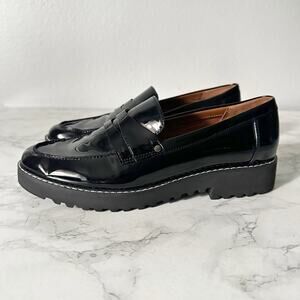 Franco Sarto Cassandra Black Patent Faux Leather Loafers women’s Size 9